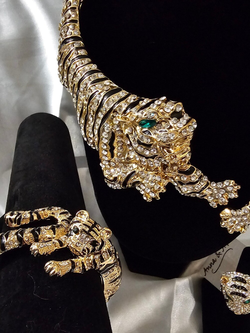 NWT Tiger Statement Jewelry Set Natasha Necklace & Bracelet Anna & Ava Ring Sz 8 - Picture 15 of 16